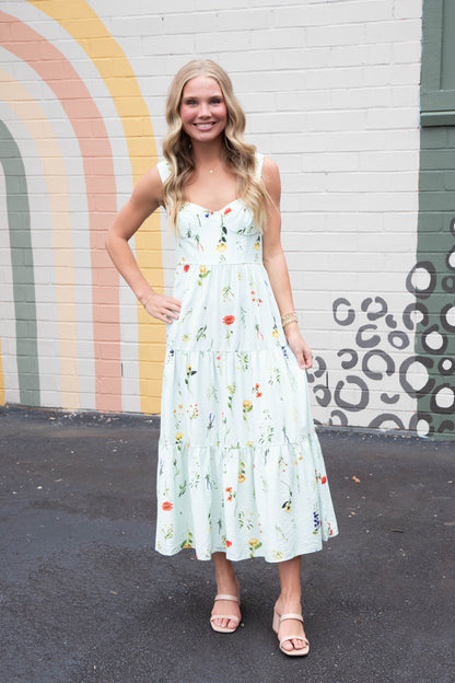  Collins Sleeveless Floral Midi Dress, Mint Mix