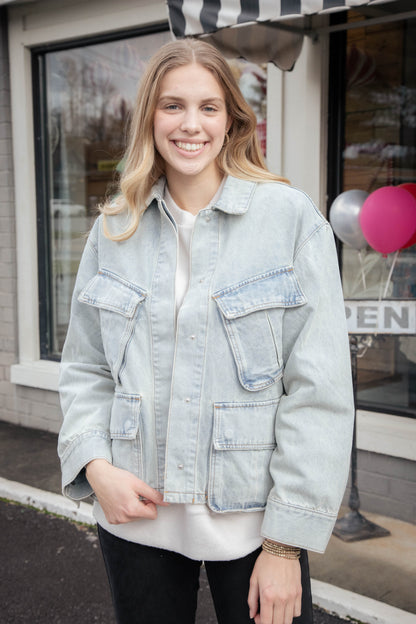  Kimora Multi Pocket Denim Jacket, Light Wash