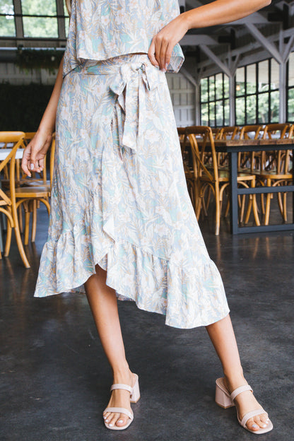  Camille Floral Wrap Midi Skirt, Light Blue/Pink