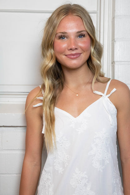  Blaire Floral Embroidered Mini Dress, White Floral
