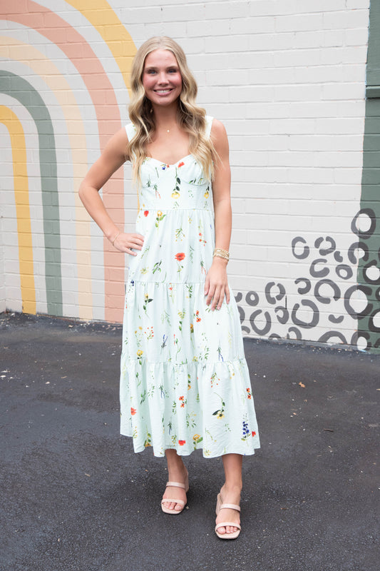  Collins Sleeveless Floral Midi Dress, Mint Mix