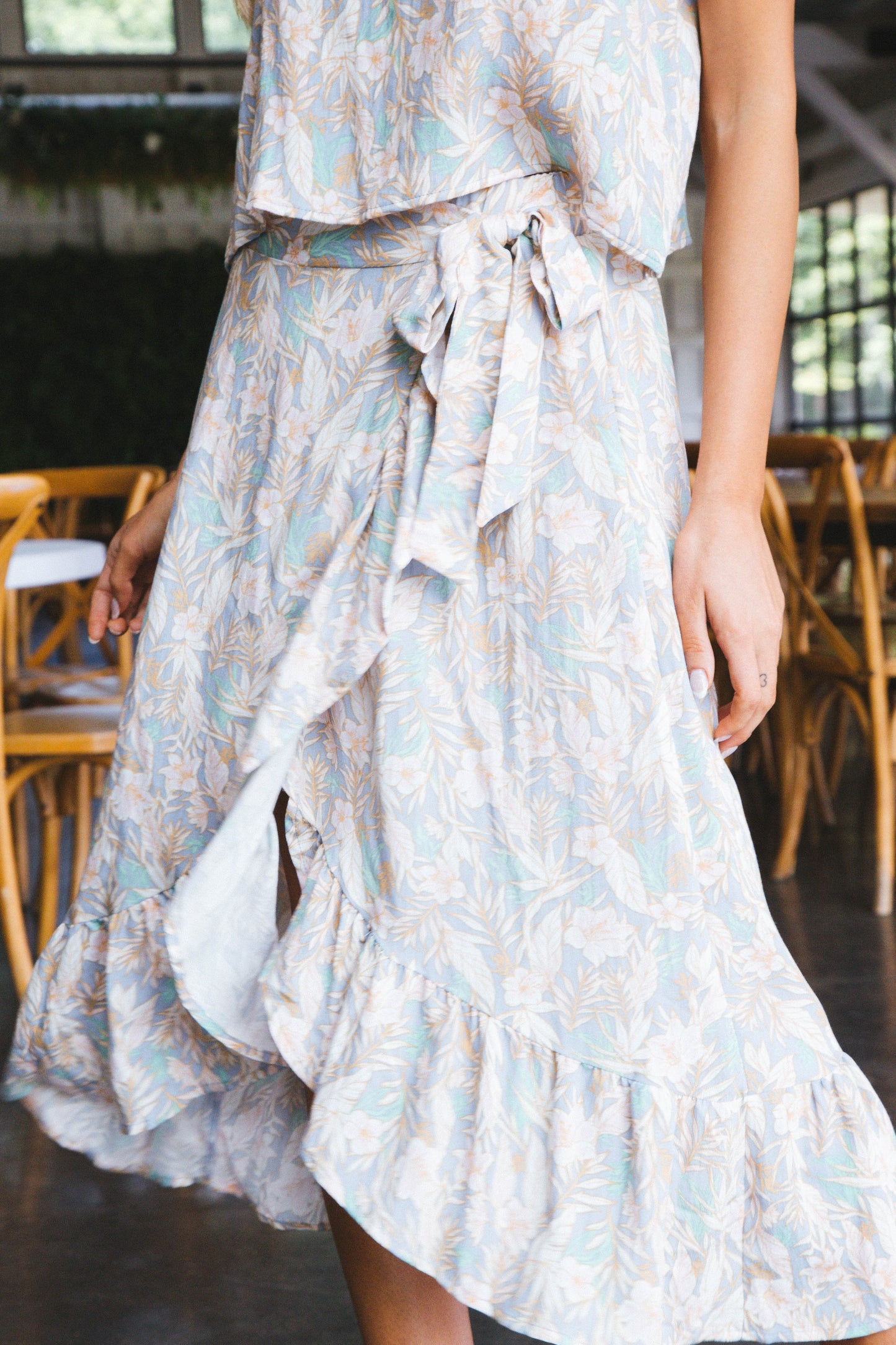  Camille Floral Wrap Midi Skirt, Light Blue/Pink