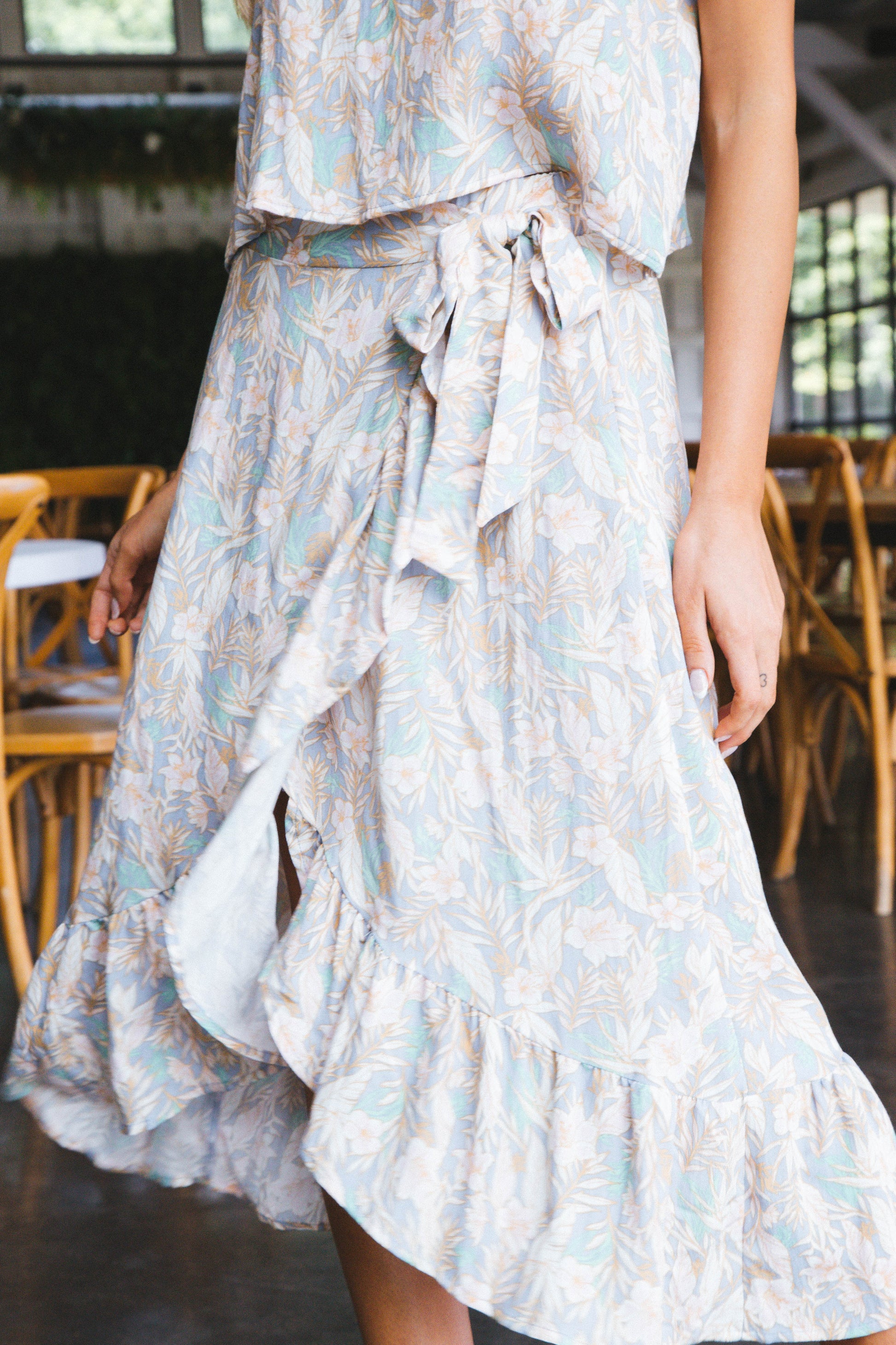  Camille Floral Wrap Midi Skirt, Light Blue/Pink