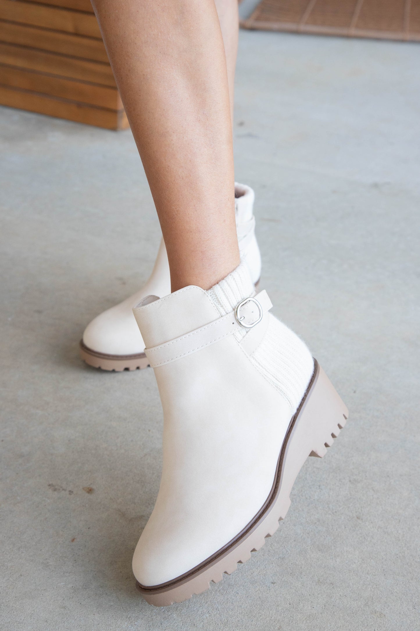  Aeson Knit Back Wedge Bootie, Beige Nubuck