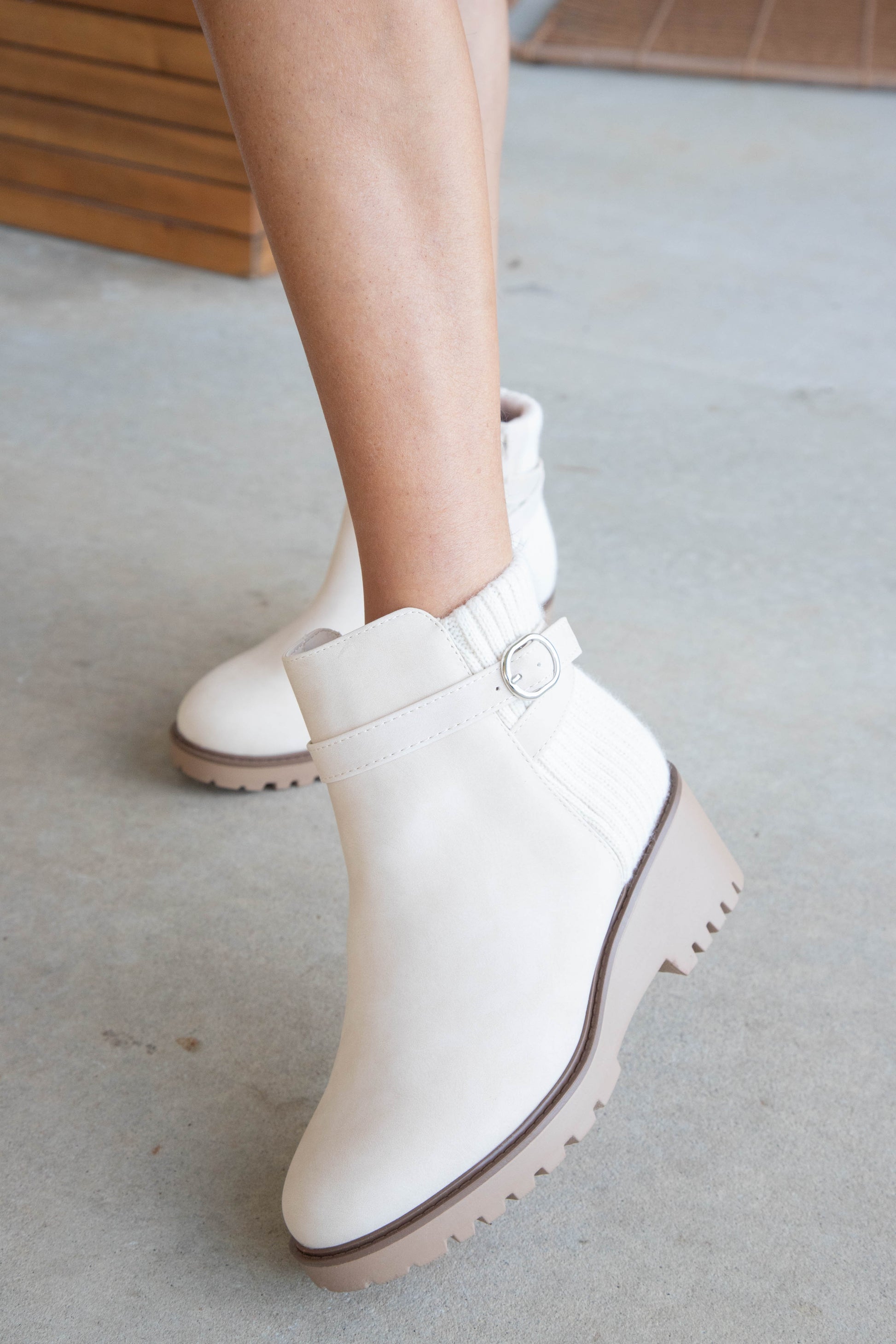  Aeson Knit Back Wedge Bootie, Beige Nubuck
