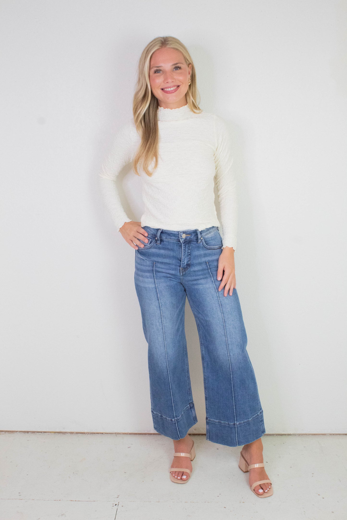 Hope Textured Crinkle Knit Top, Cream