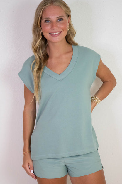  On The Weekends V-Neck Top, Marine Mist | Z Supply