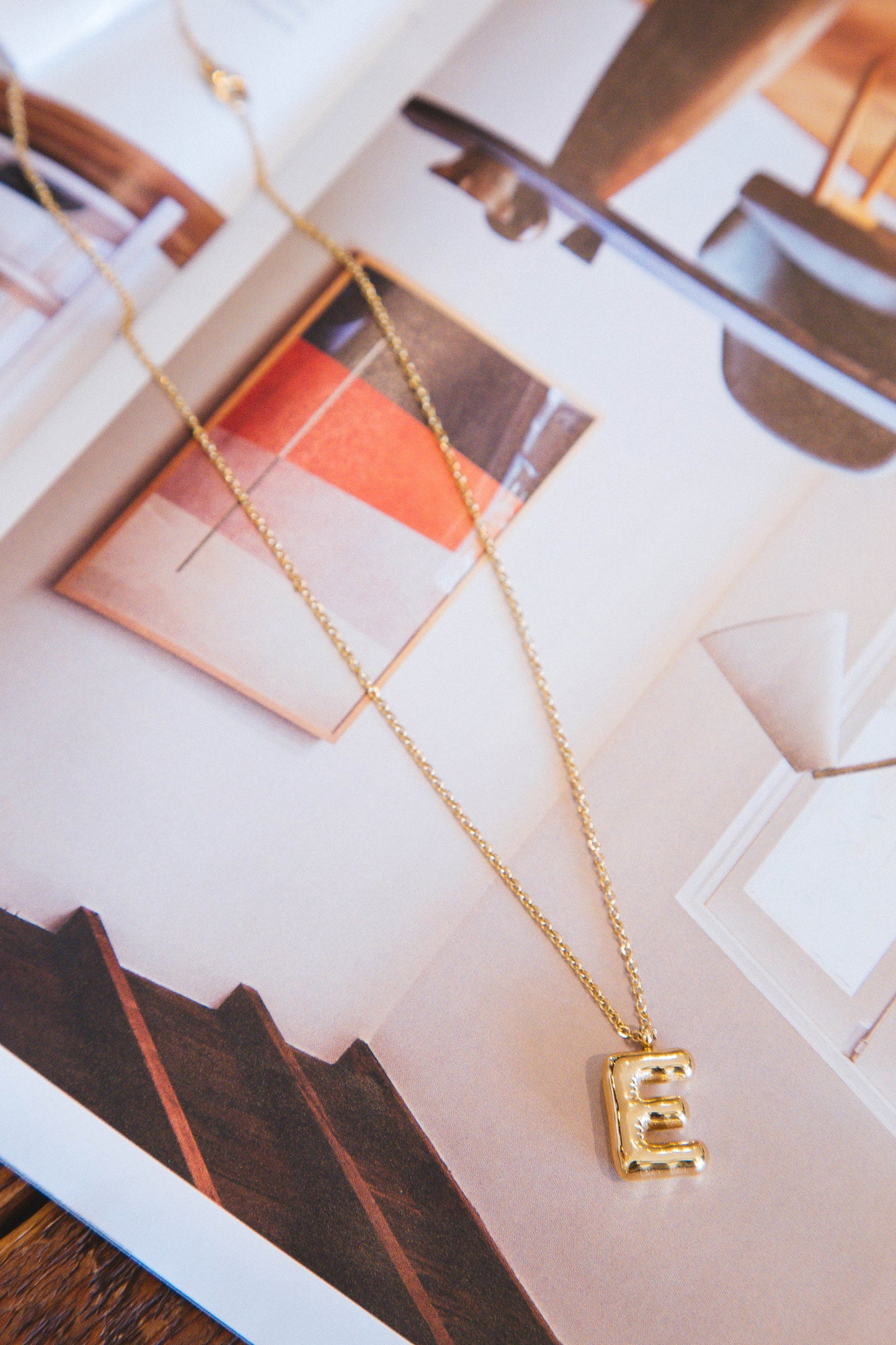  Bubble Shape Initial Necklace, Gold