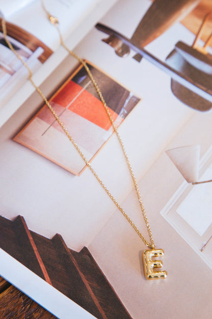  Bubble Shape Initial Necklace, Gold