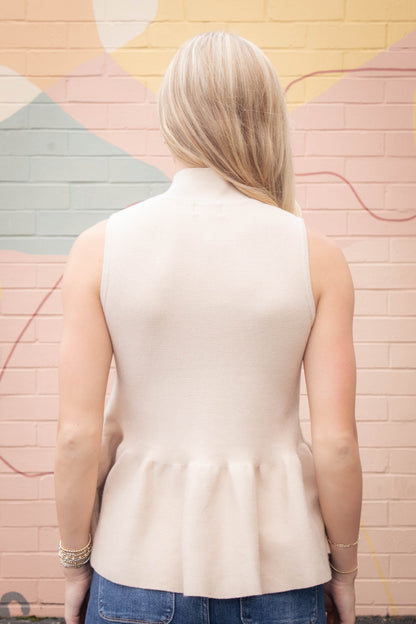  Emmaline Peplum Sweater Tank, Latte