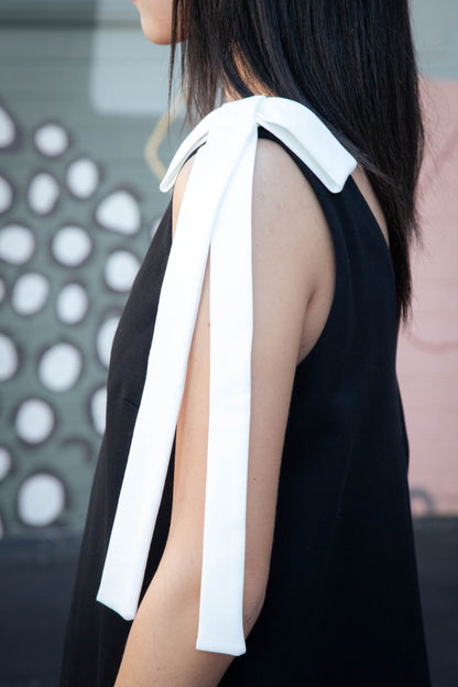 LENA Gracen Contrast Shoulder Bow Dress, Black/White