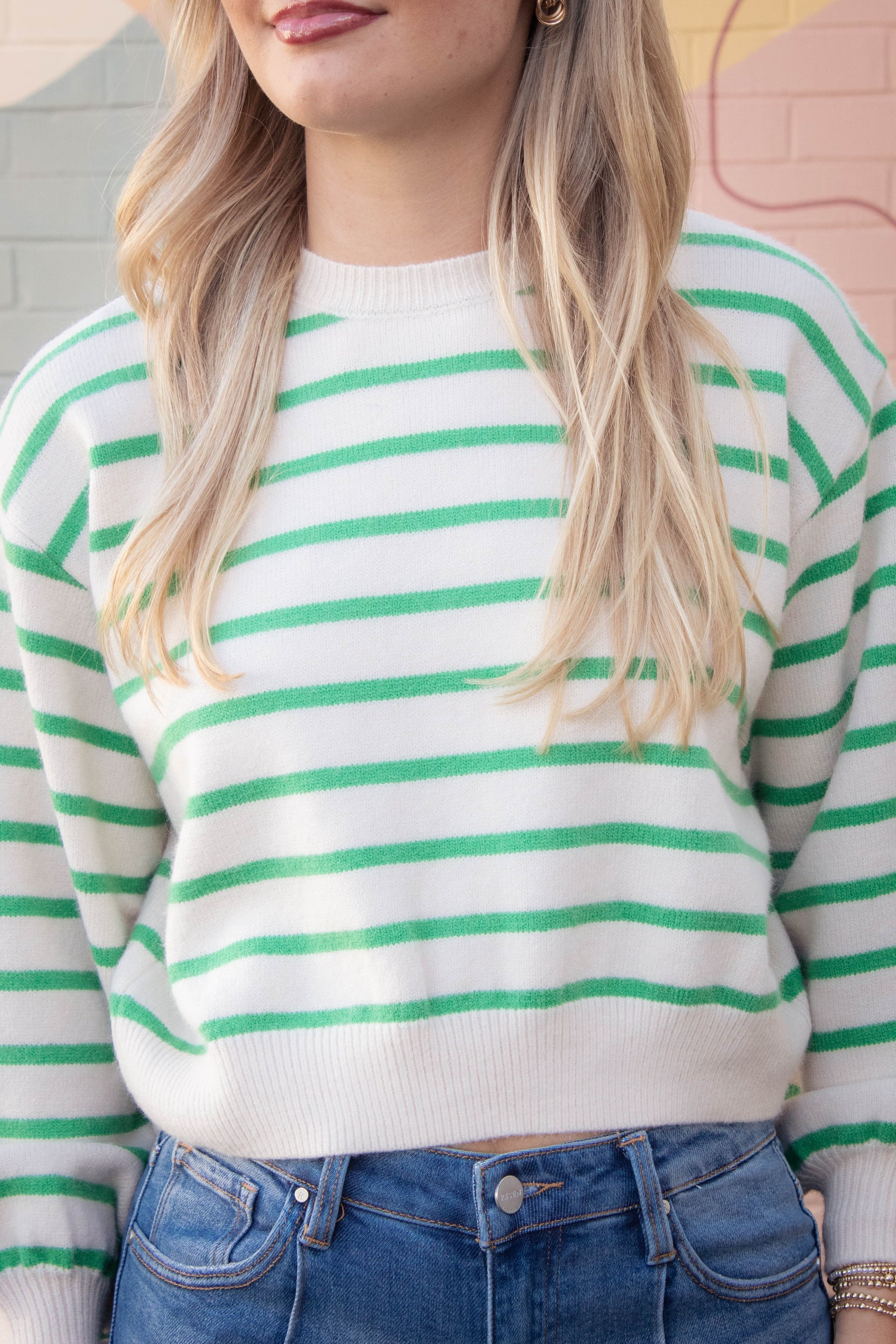  Emily Striped Button Back Sweater, Green