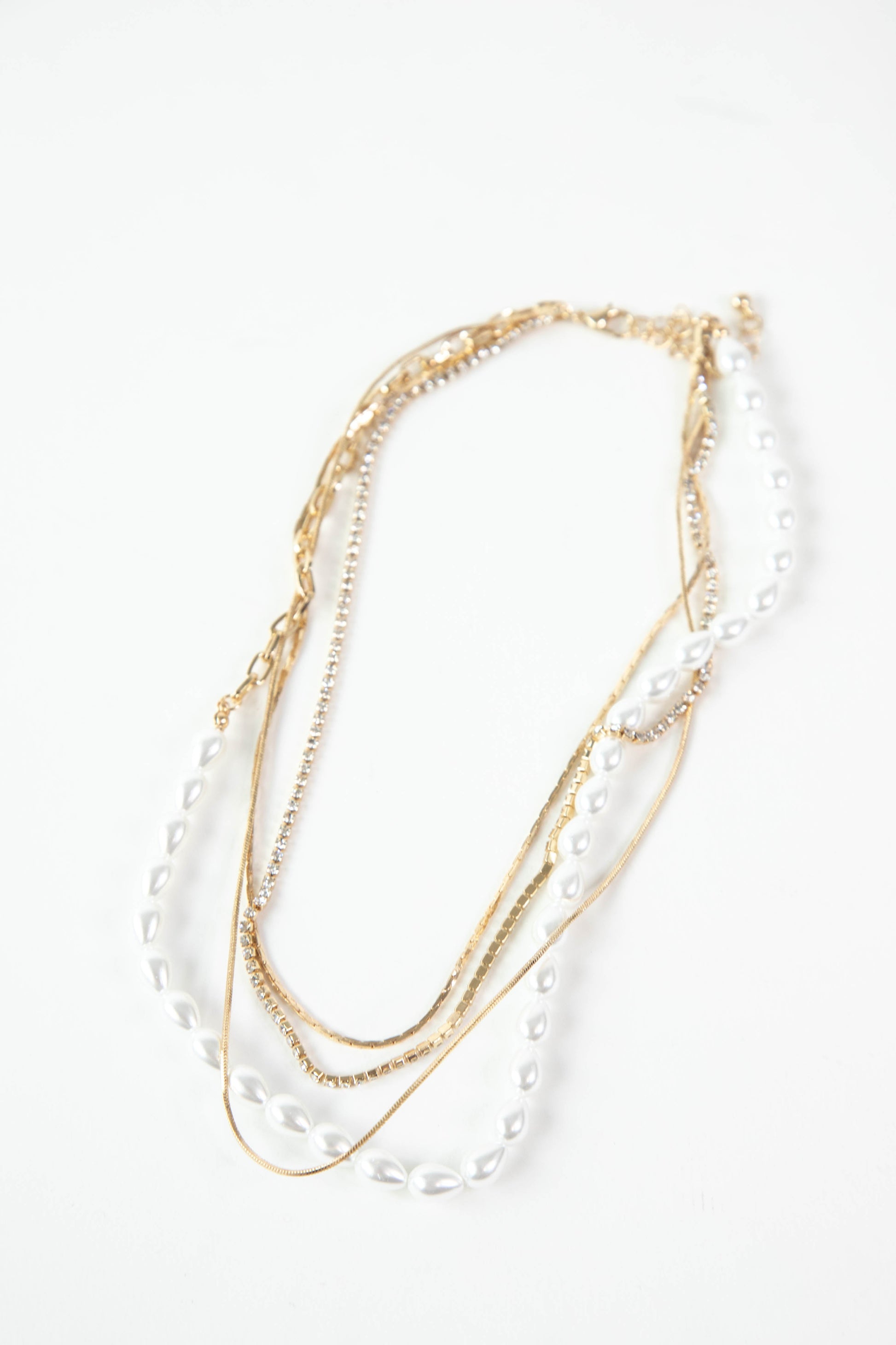  Frida Rhinestone & Pearl Necklace, Gold