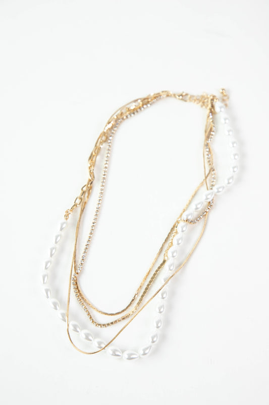  Frida Rhinestone & Pearl Necklace, Gold