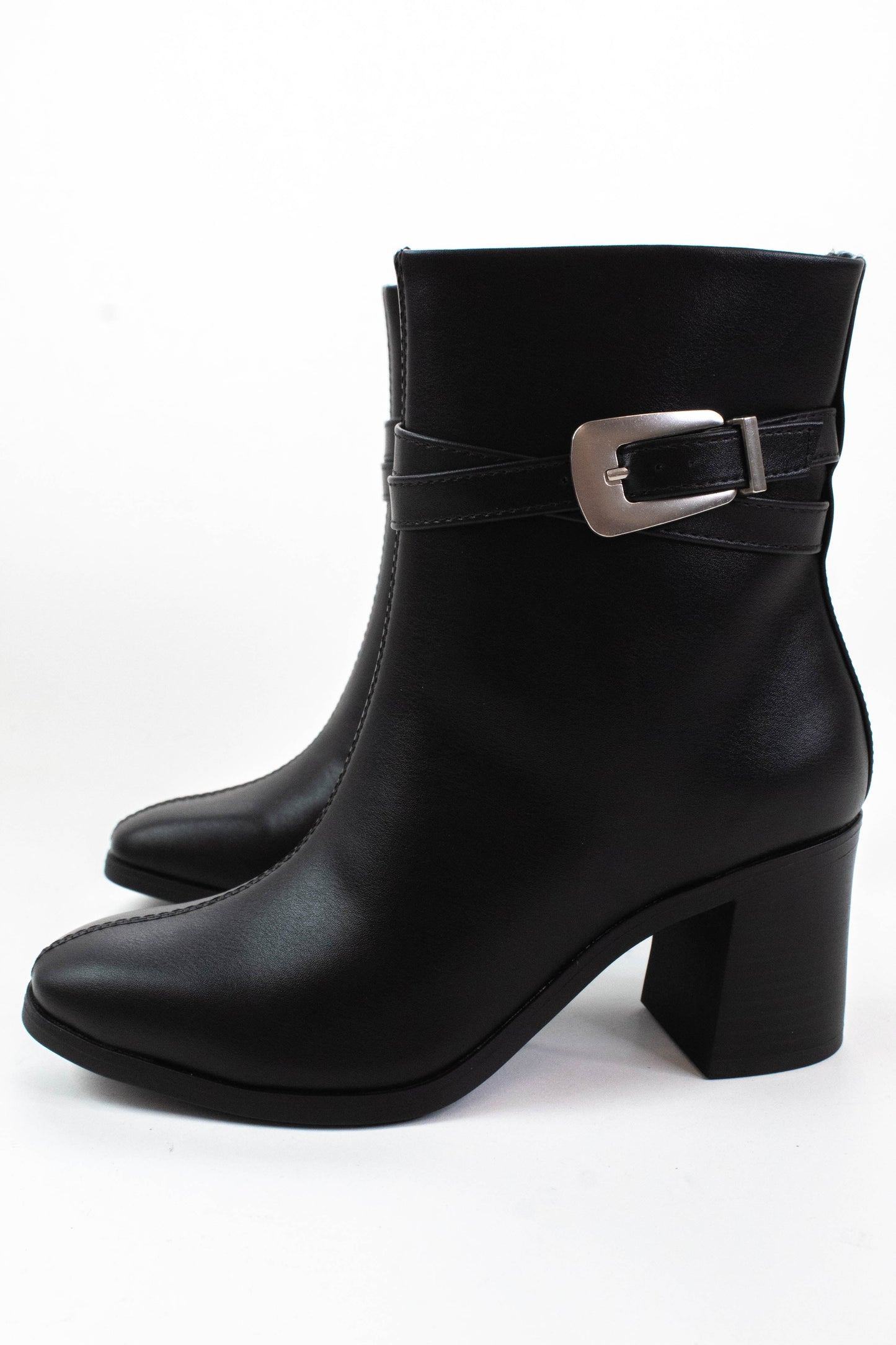  Timmy Wrapped Buckle Dress Bootie, Black PU