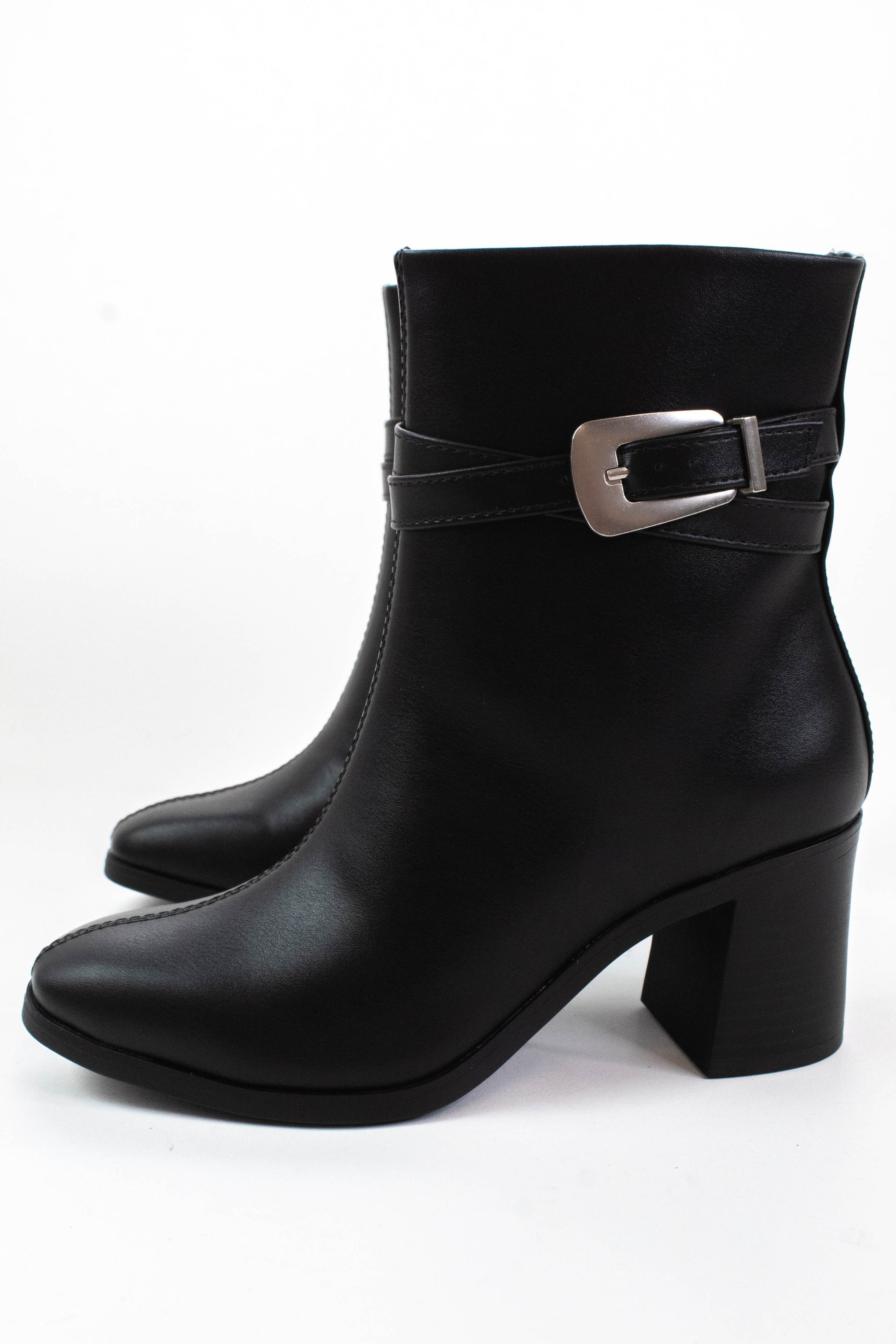  Timmy Wrapped Buckle Dress Bootie, Black PU