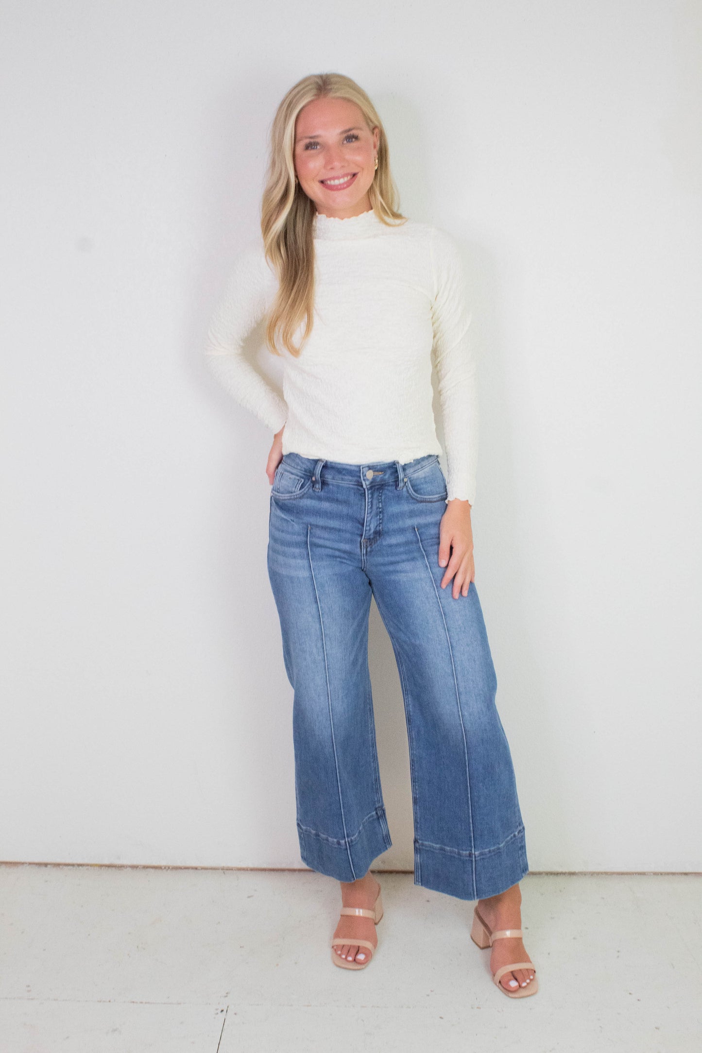  Hope Textured Crinkle Knit Top, Cream