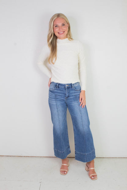  Hope Textured Crinkle Knit Top, Cream