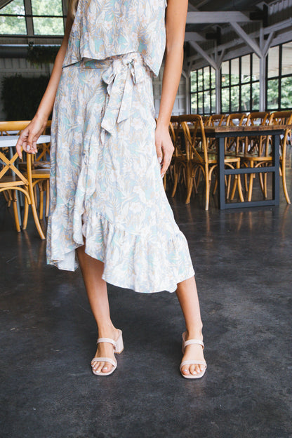  Camille Floral Wrap Midi Skirt, Light Blue/Pink