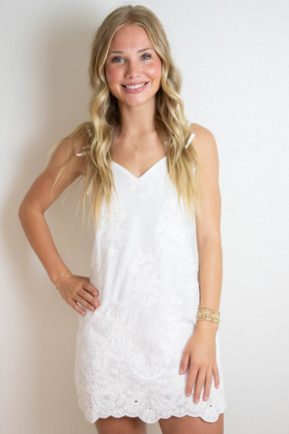  Blaire Floral Embroidered Mini Dress, White Floral