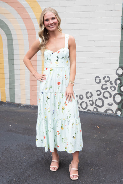  Collins Sleeveless Floral Midi Dress, Mint Mix