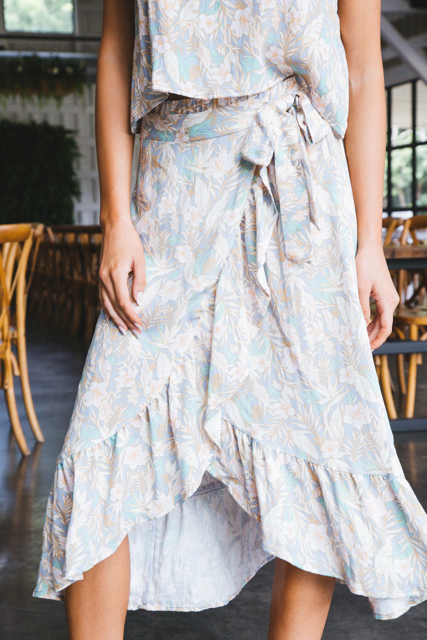  Camille Floral Wrap Midi Skirt, Light Blue/Pink