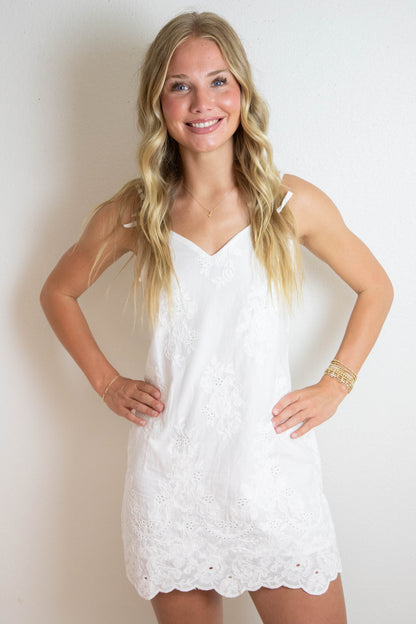  Blaire Floral Embroidered Mini Dress, White Floral