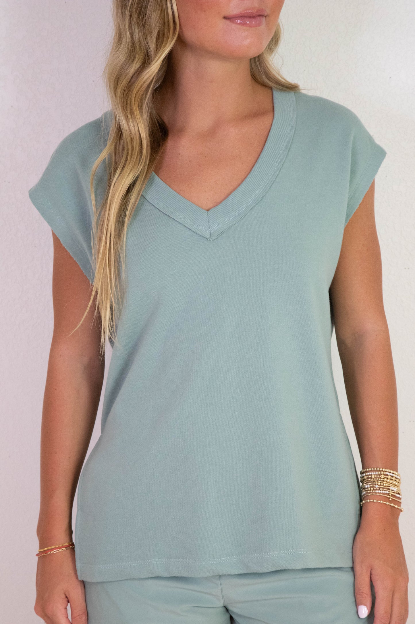  On The Weekends V-Neck Top, Marine Mist | Z Supply