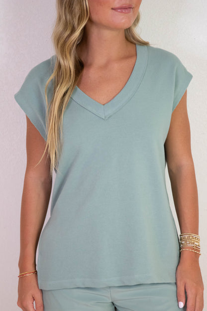  On The Weekends V-Neck Top, Marine Mist | Z Supply