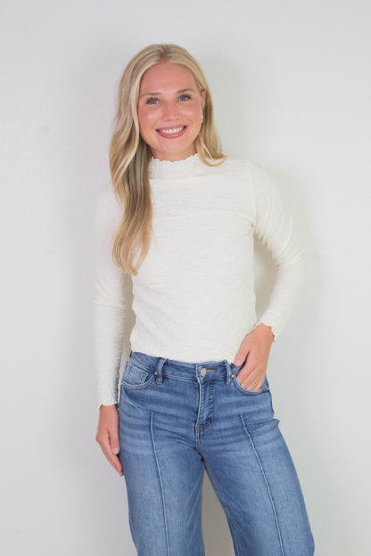  Hope Textured Crinkle Knit Top, Cream