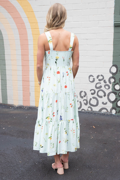  Collins Sleeveless Floral Midi Dress, Mint Mix