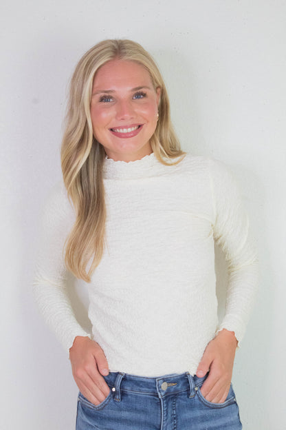  Hope Textured Crinkle Knit Top, Cream