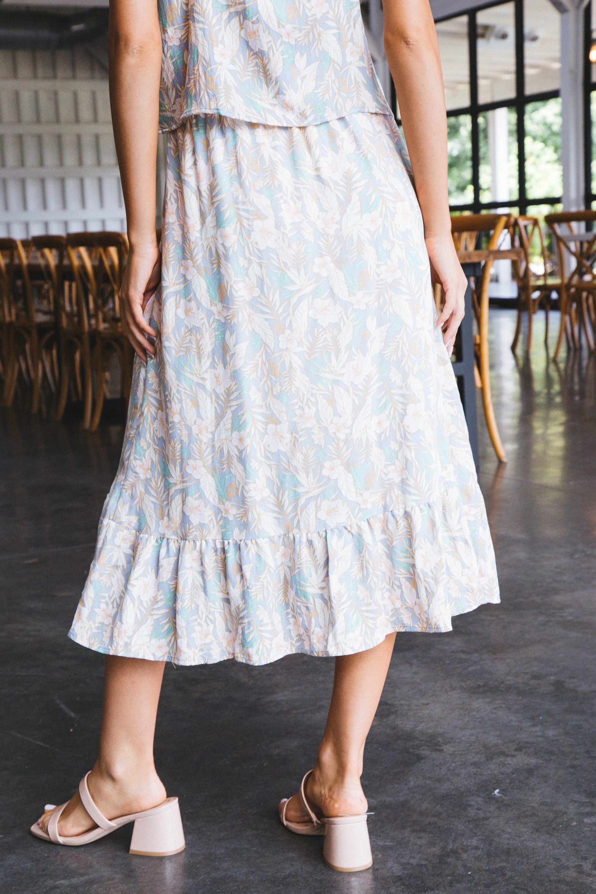  Camille Floral Wrap Midi Skirt, Light Blue/Pink
