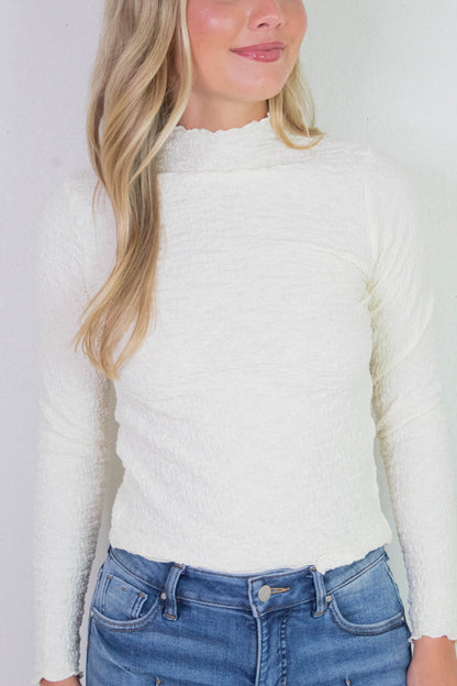  Hope Textured Crinkle Knit Top, Cream