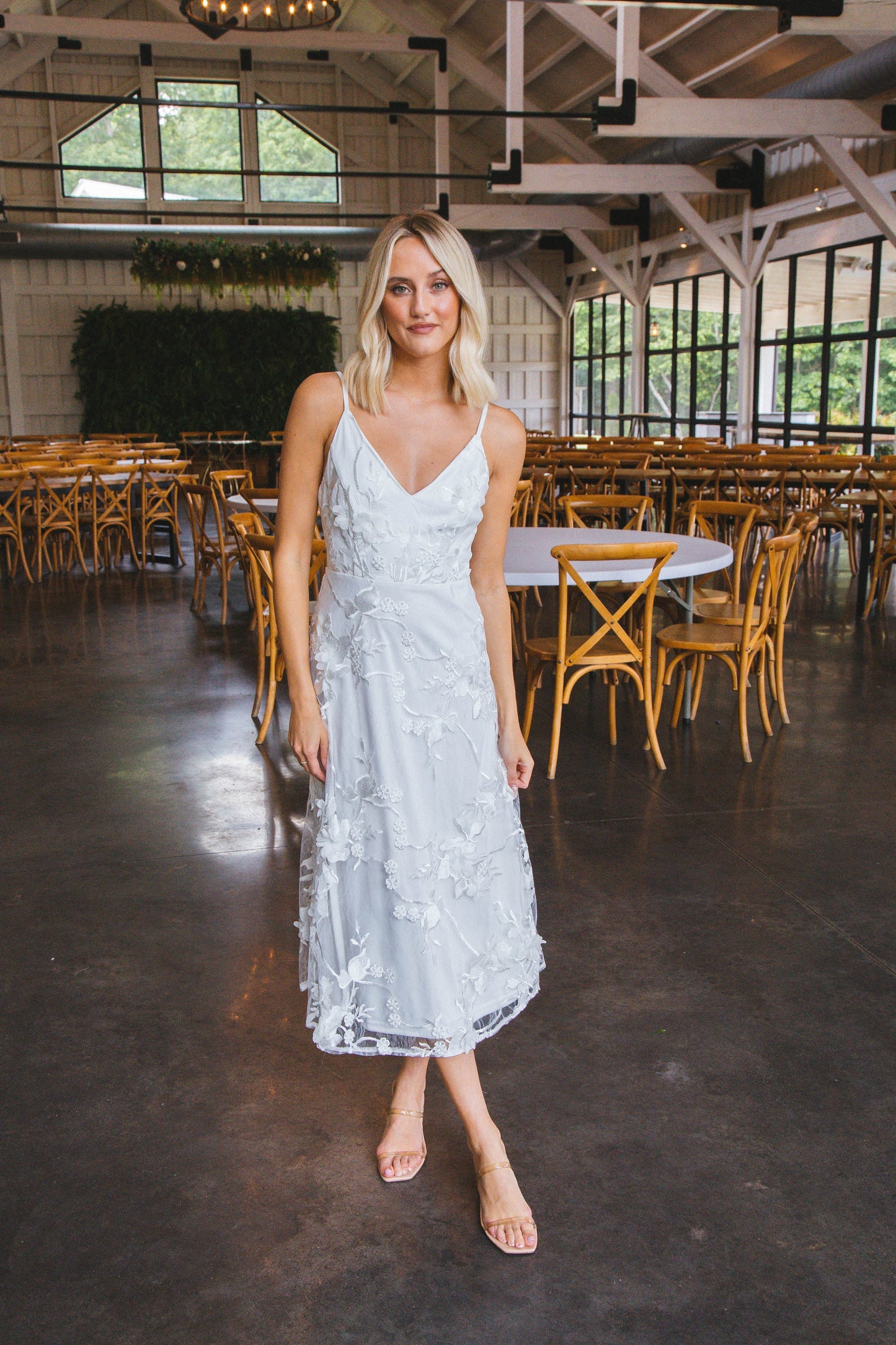 Jada Embroidered Lace Overlay Dress, White