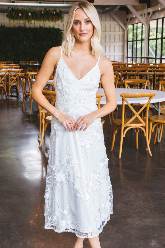  Jada Embroidered Lace Overlay Dress, White