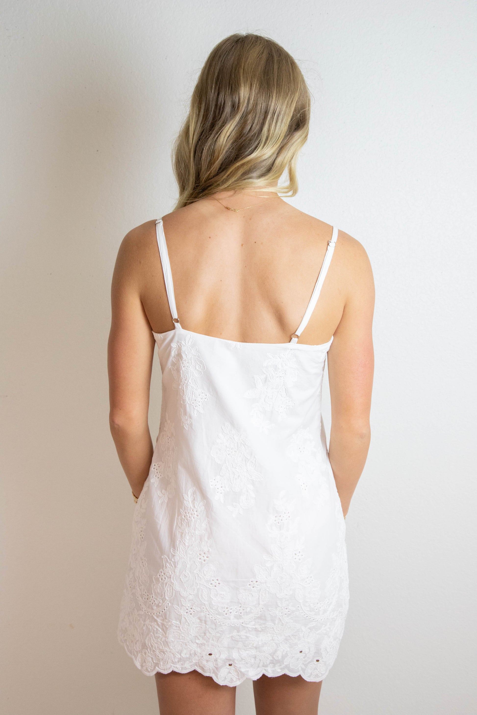  Blaire Floral Embroidered Mini Dress, White Floral
