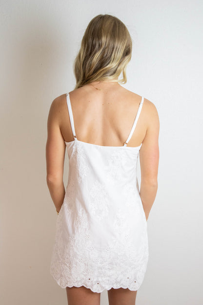  Blaire Floral Embroidered Mini Dress, White Floral
