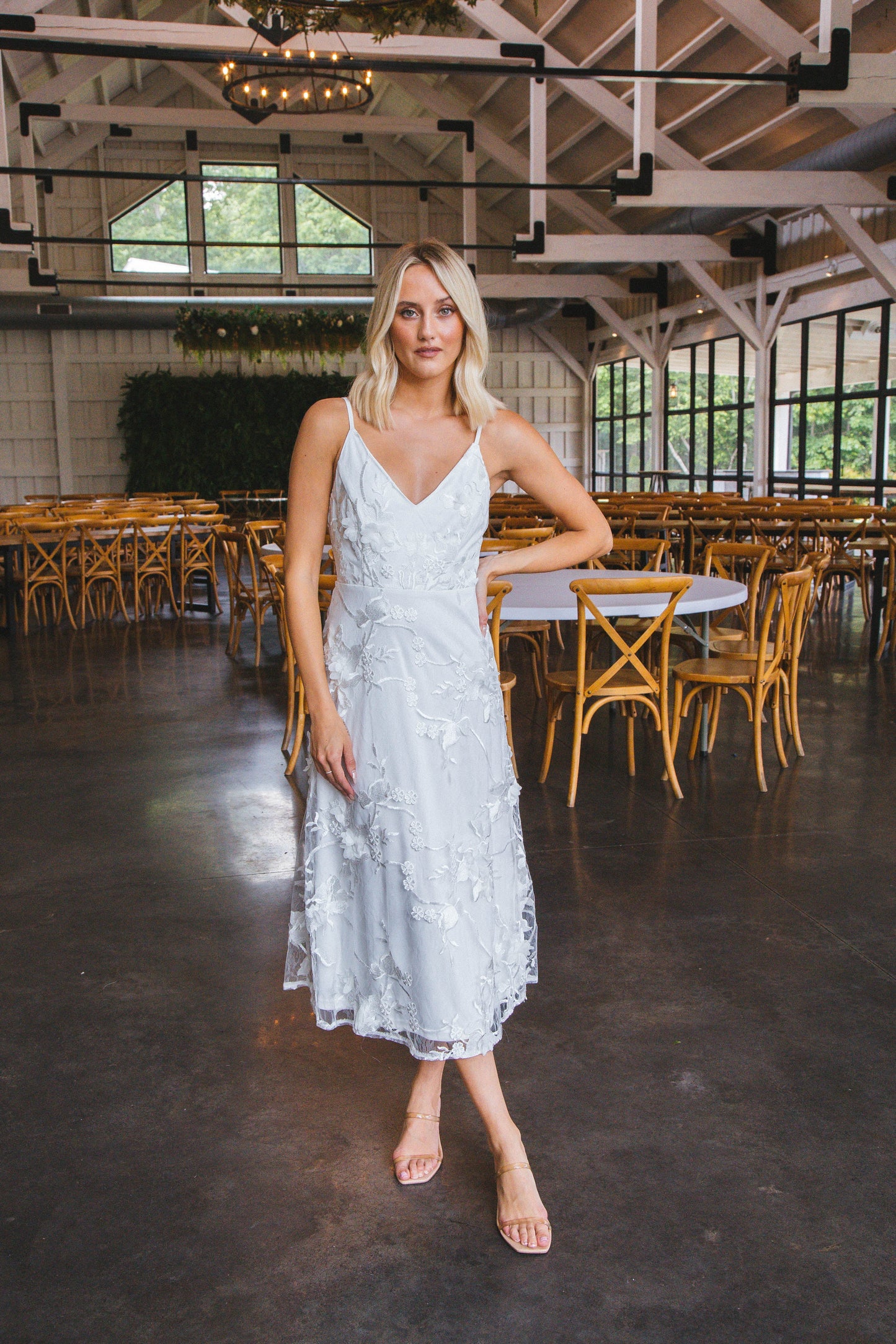  Jada Embroidered Lace Overlay Dress, White