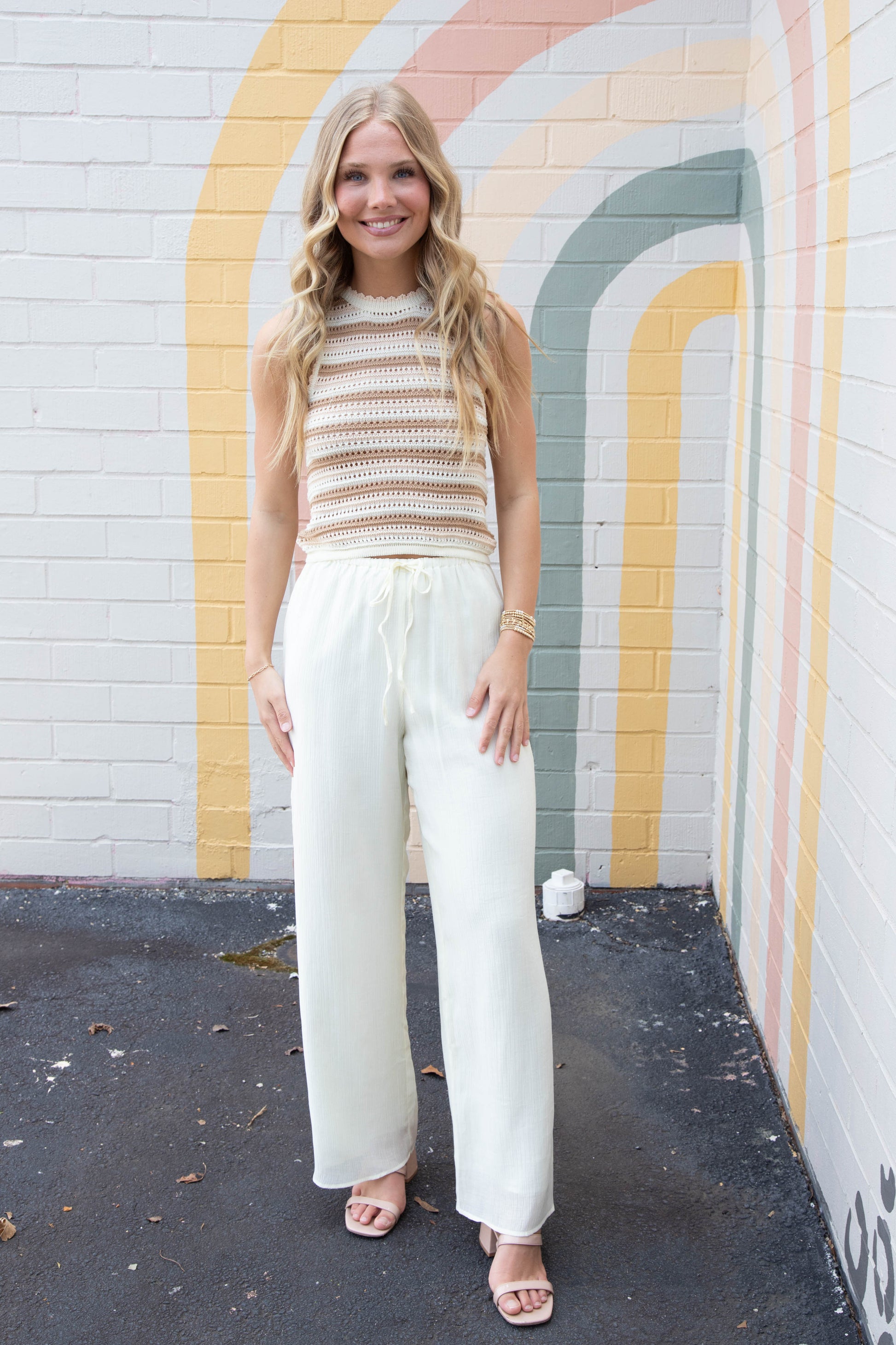  Spritz Elastic Waist Fully Lined Pant, Ivory | Sadie & Sage
