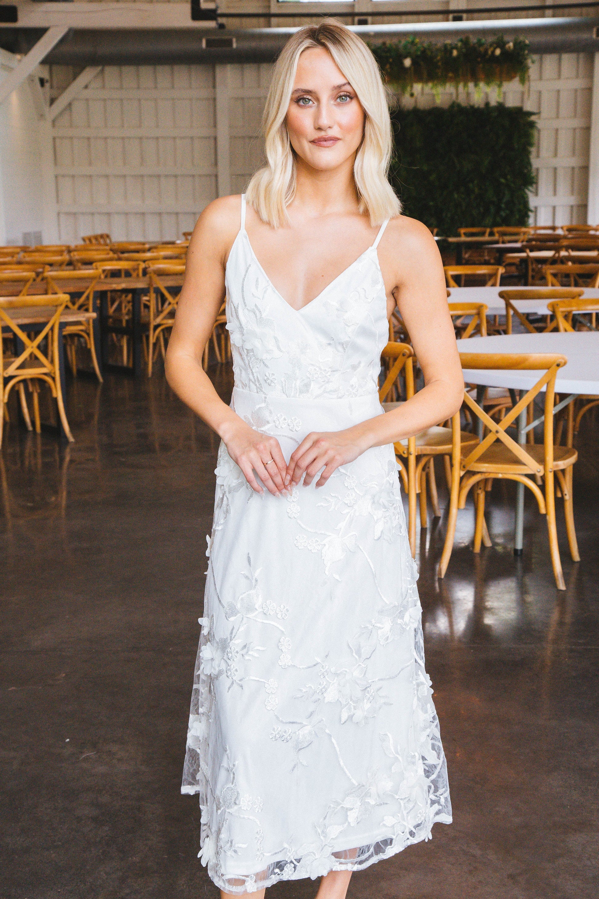  Jada Embroidered Lace Overlay Dress, White