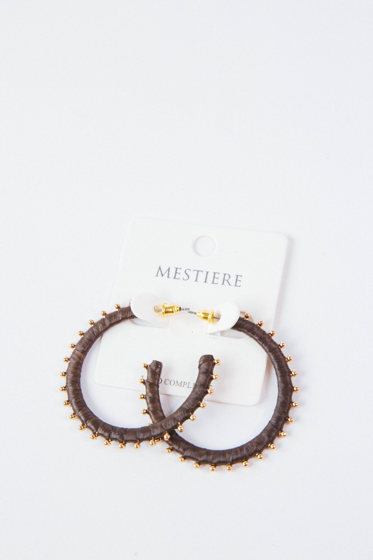  Arielle Raffia Flat Hoop Earrings, Dark Brown