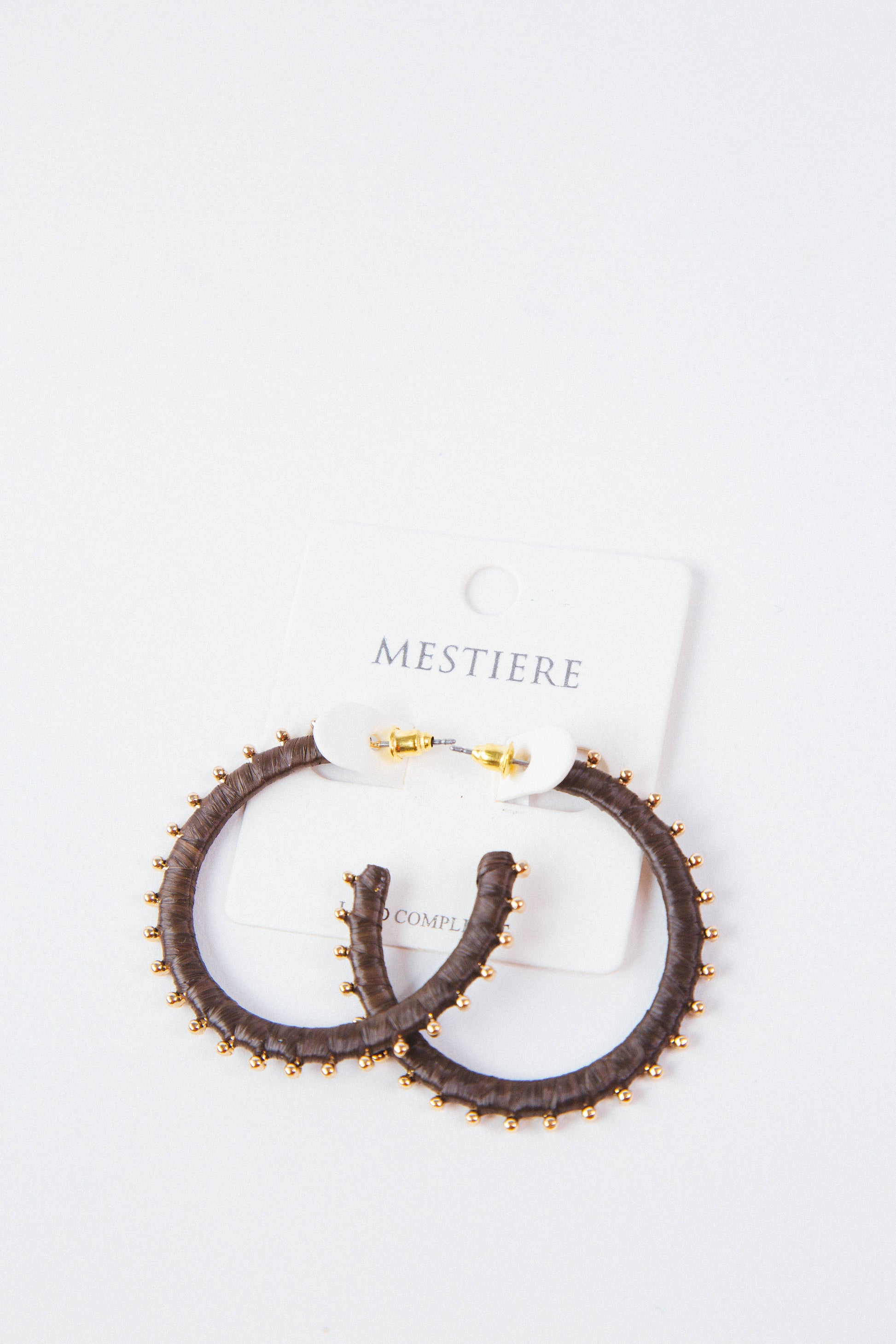  Arielle Raffia Flat Hoop Earrings, Dark Brown