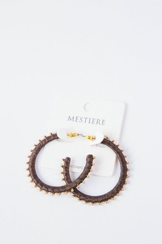  Arielle Raffia Flat Hoop Earrings, Dark Brown