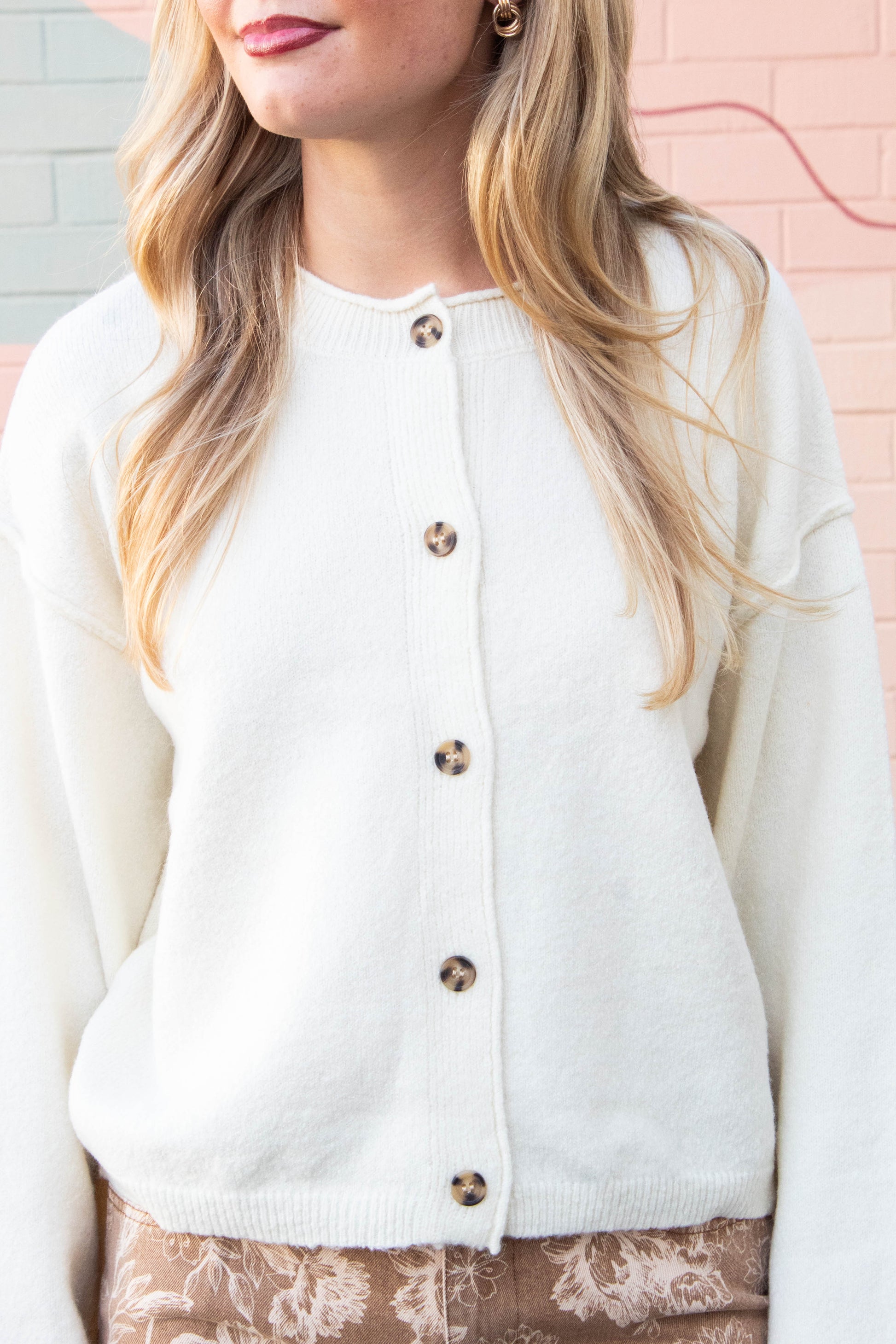  Melina Roll Neck Cardigan, Cream