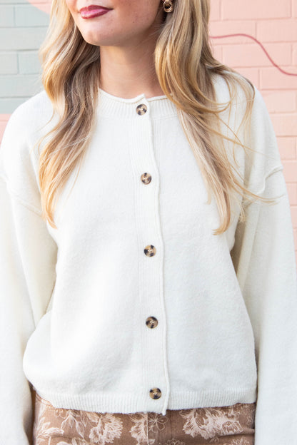  Melina Roll Neck Cardigan, Cream