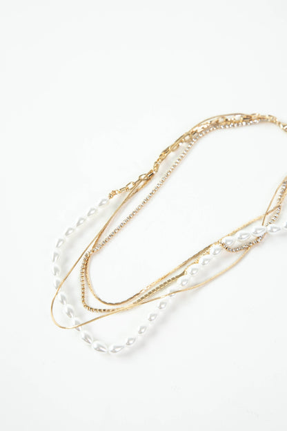  Frida Rhinestone & Pearl Necklace, Gold