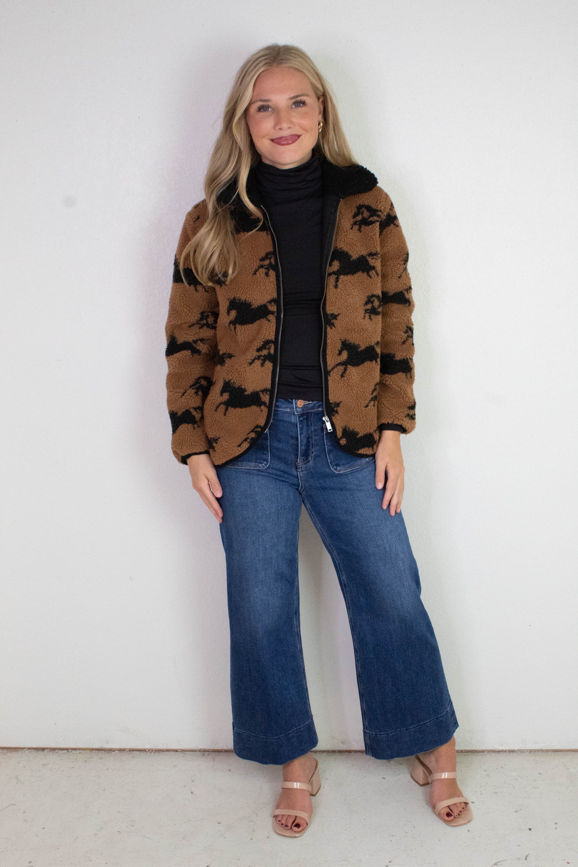  Joline Sherpa Zip Front Jacket, Horse Black | RD Style