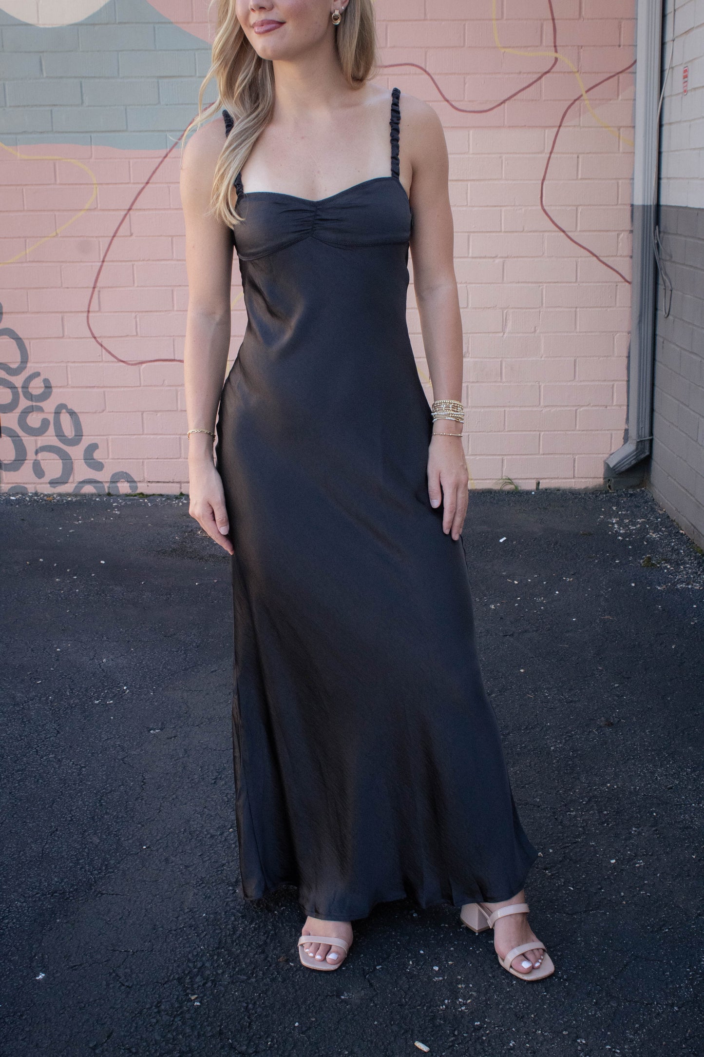  Lana Sweetheart Neck Satin Maxi Dress, Black
