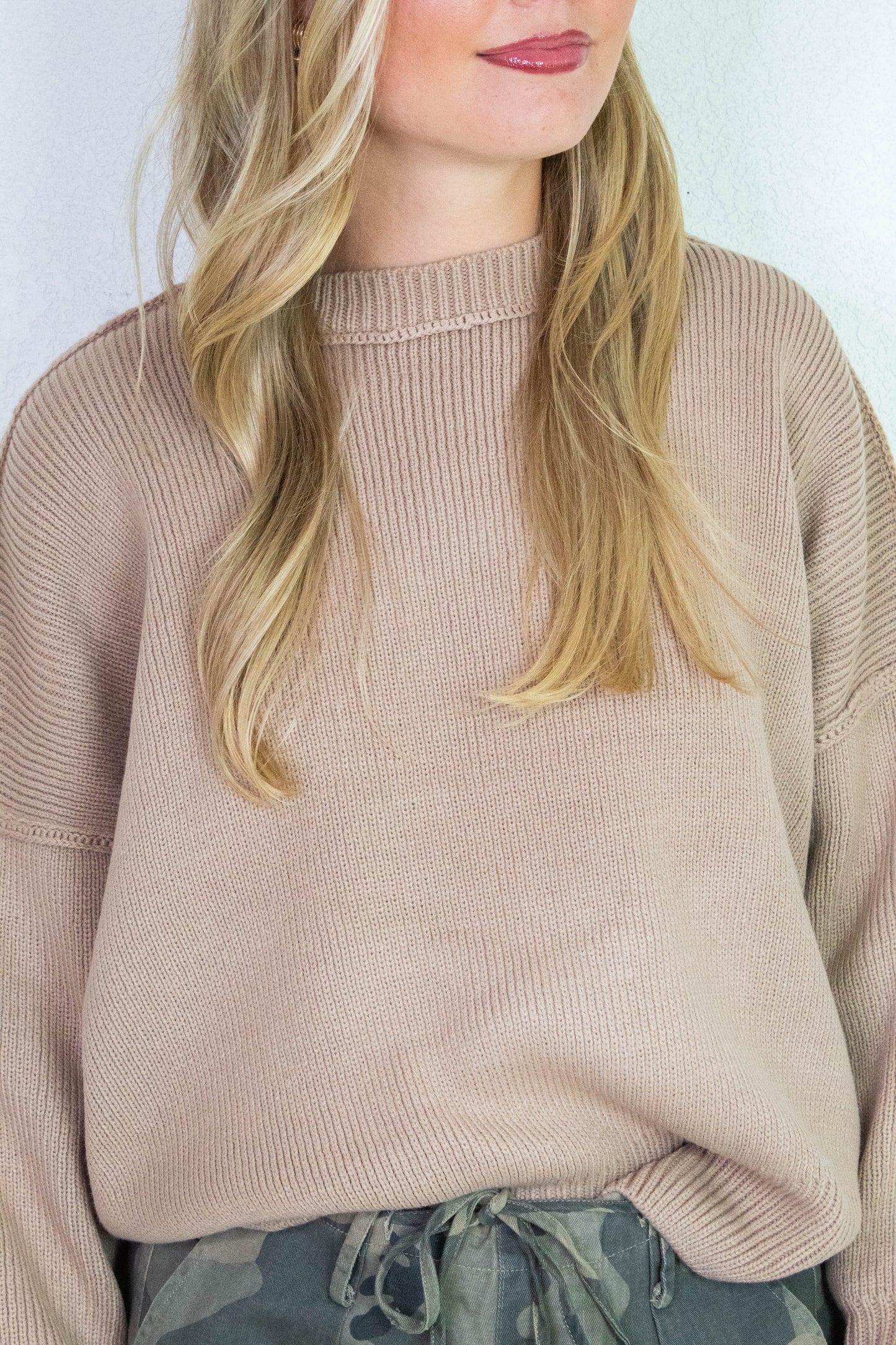  Abby Drop Sleeve Oversized Sweater, Dark Taupe